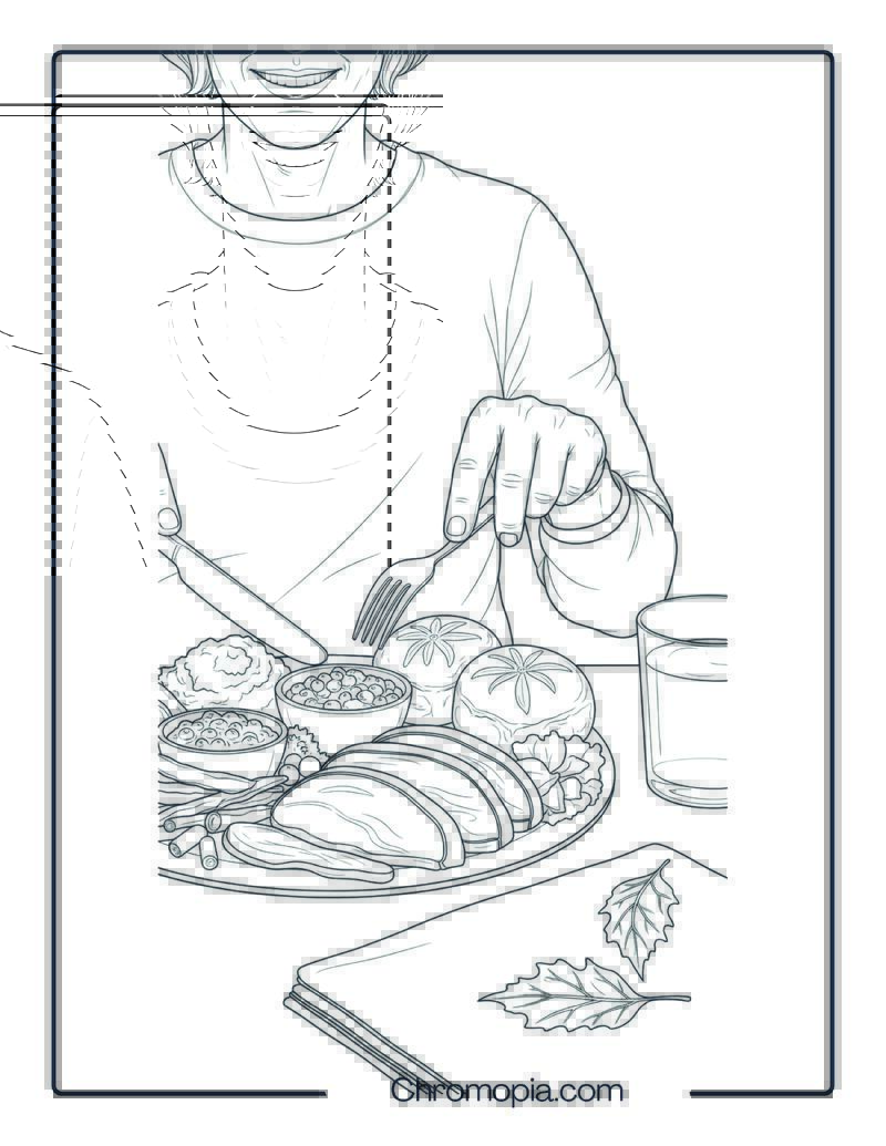 Eating a Big Family Meal Coloring Page