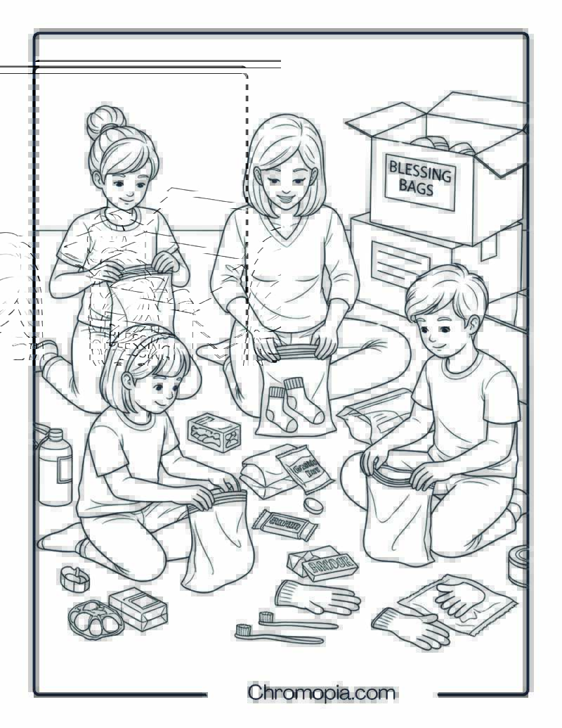 Creating Blessing Bags for Homeless Coloring Sheet