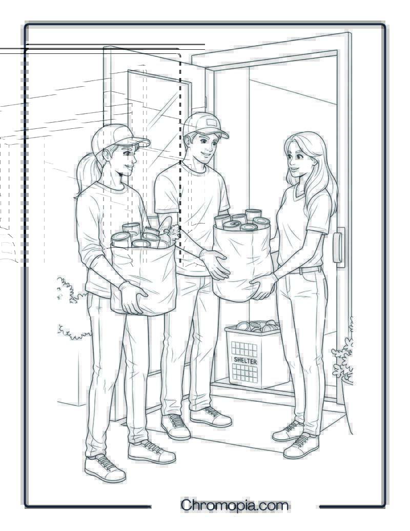 Donating Food to Shelter Coloring Page