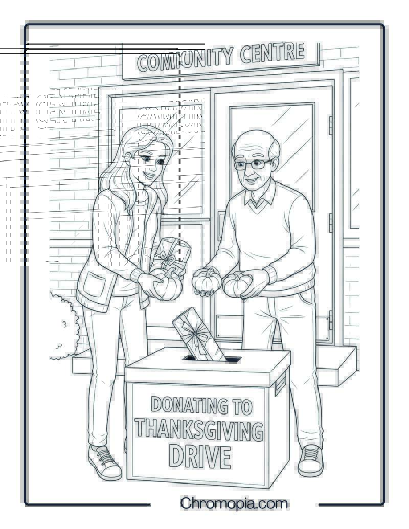 Donating to Thanksgiving Drive Coloring Sheet