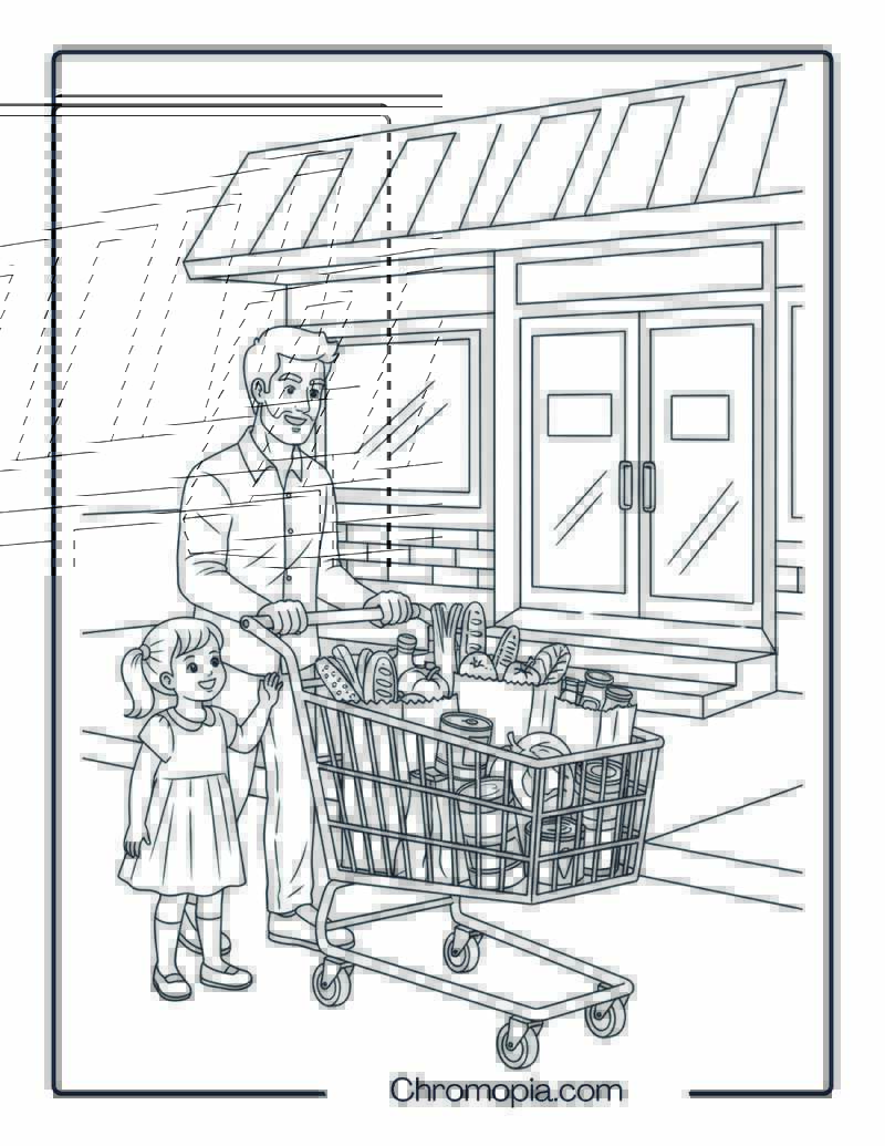 Helping with Thanksgiving Shopping Coloring Sheet