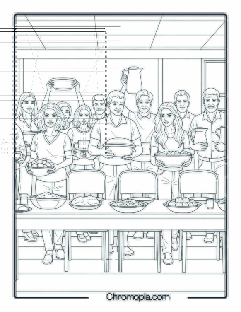 Hosting a Community Feast Coloring Sheet