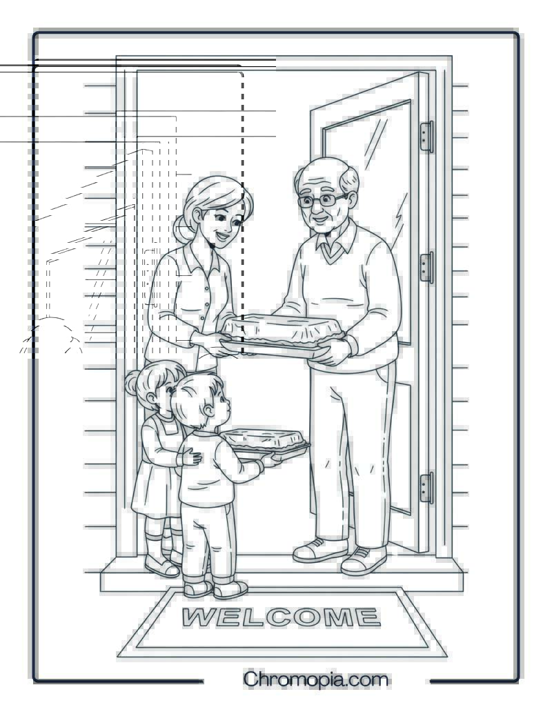 Preparing Meals for Elderly Neighbor Coloring Page