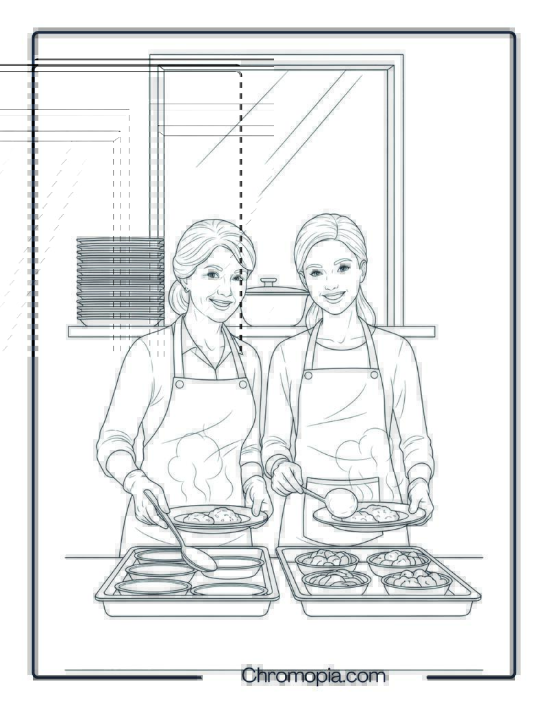 Volunteering at Soup Kitchen Coloring Sheet