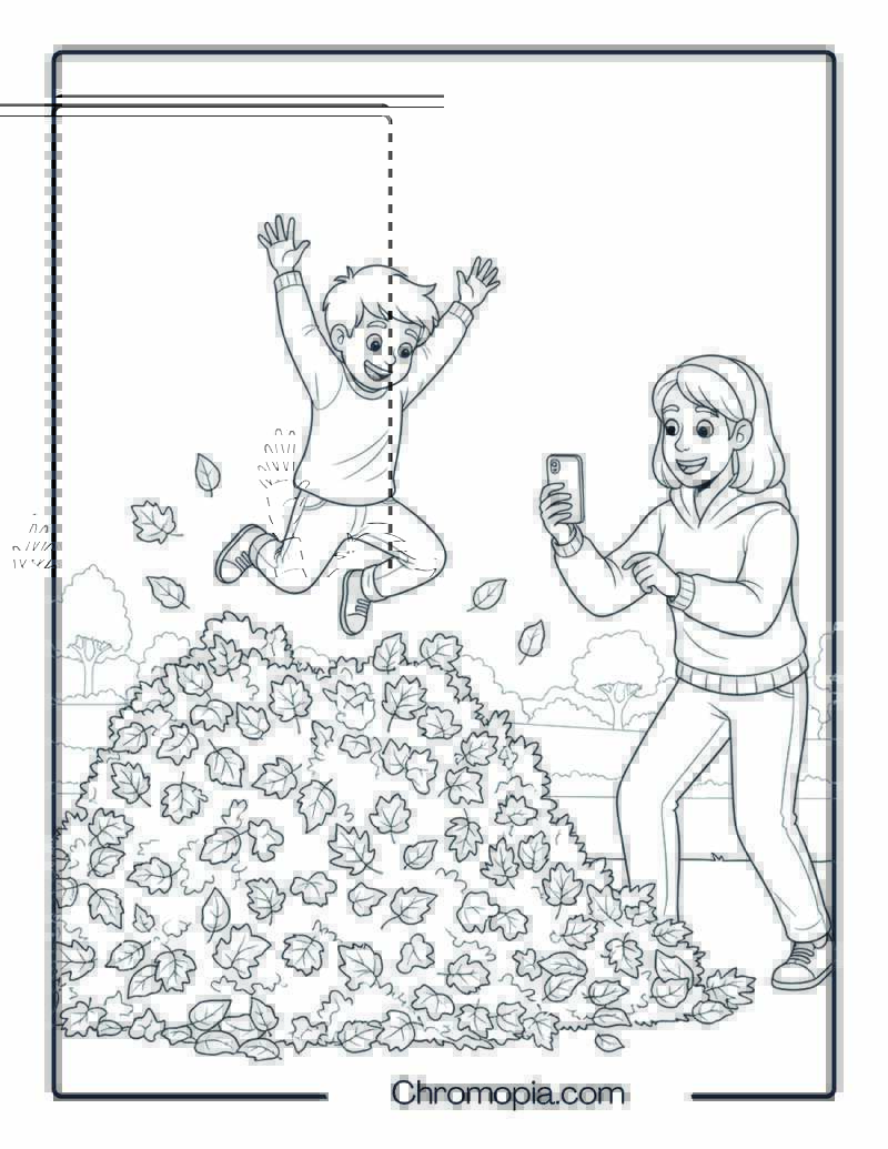 Jumping into Leaf Piles – Kids & Parents Scene