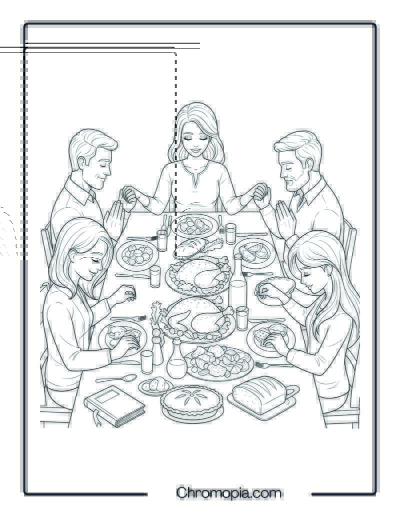 Family Praying at Table – Realistic Thanksgiving Scene