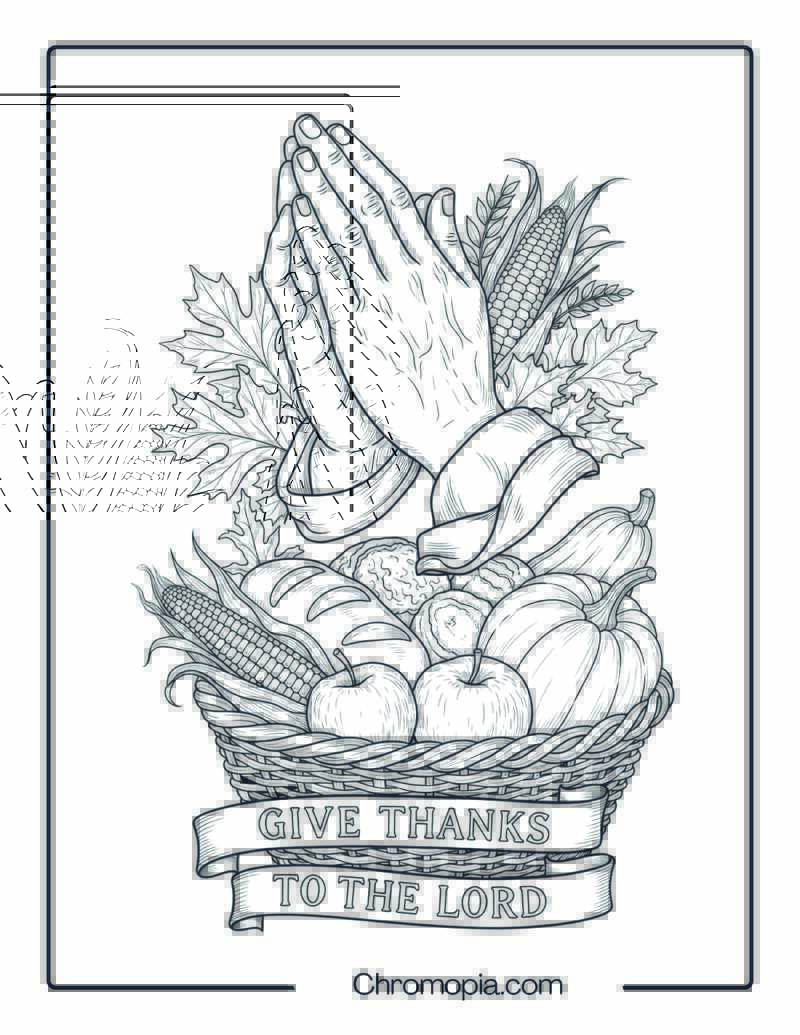 Hands Praying Over Harvest Basket Coloring Sheet