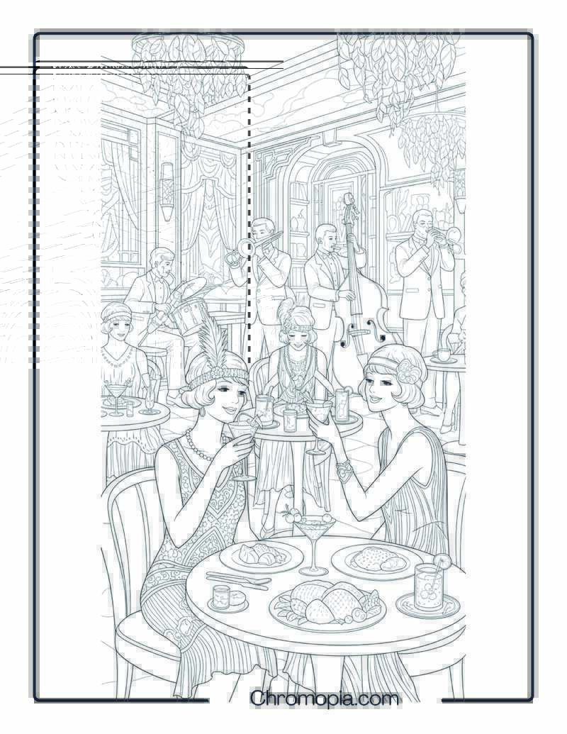 1920s Speakeasy Thanksgiving Party Coloring Page