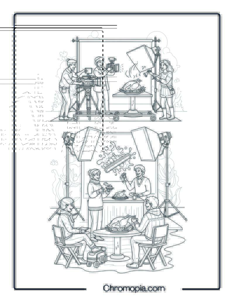 Behind the Scenes of a Thanksgiving Food Commercial Shoot Coloring Page