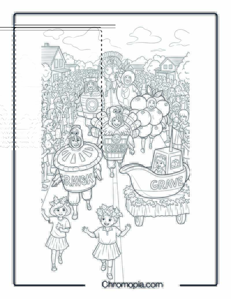Family Thanksgiving Costume Parade Coloring Page