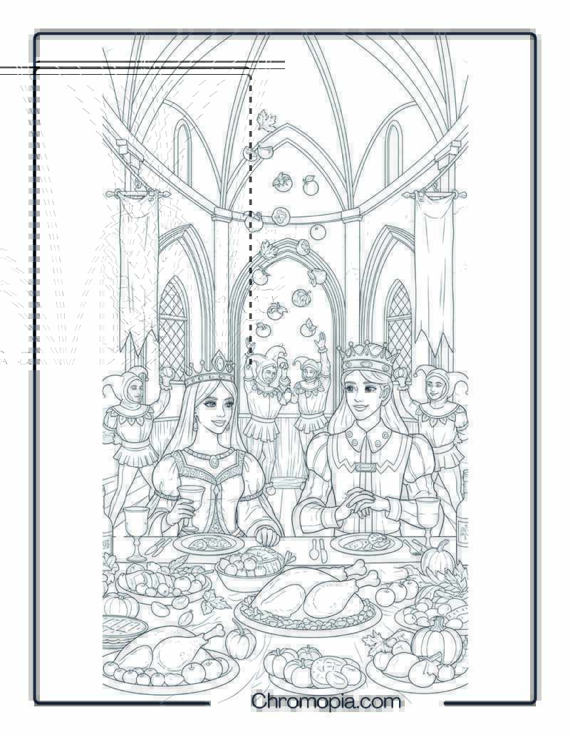 Medieval Thanksgiving Banquet Coloring Page