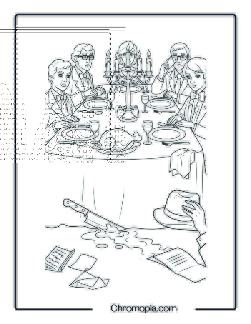 Thanksgiving Murder Mystery Dinner Party Coloring Page