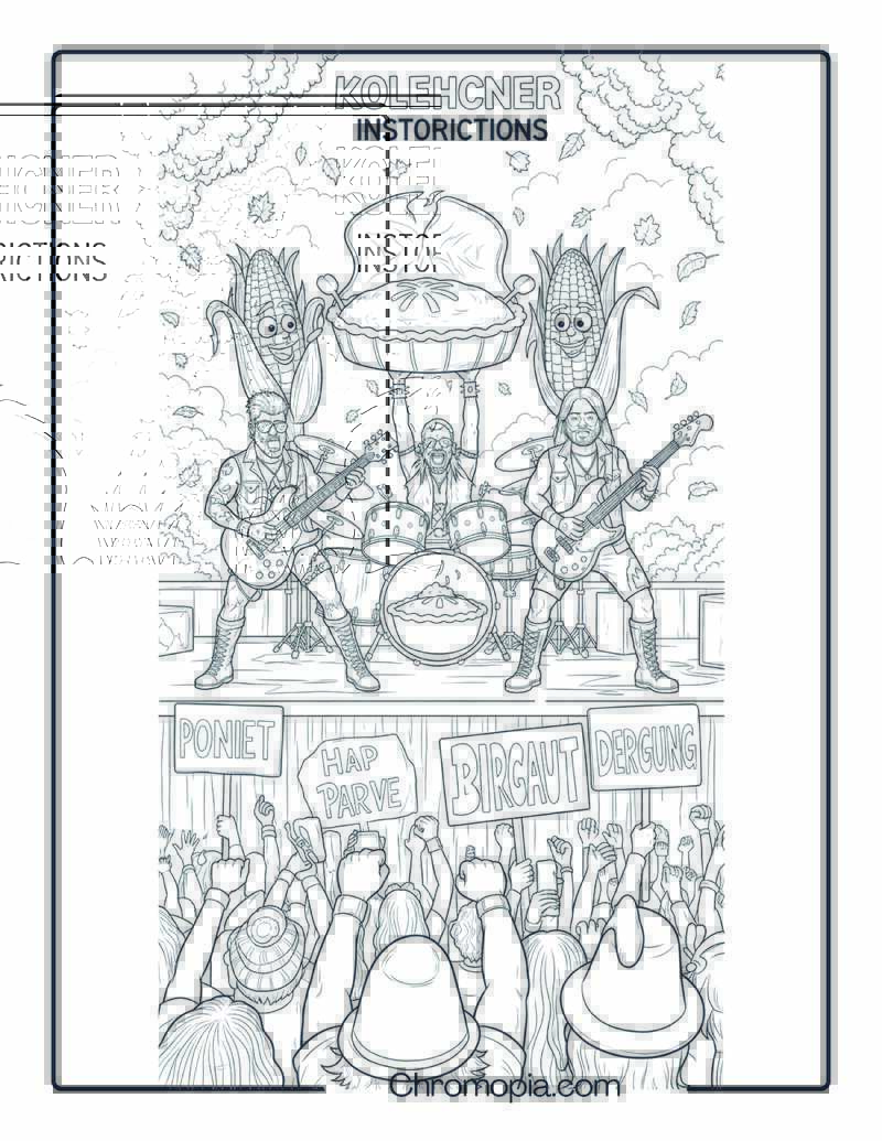 Thanksgiving Rock Concert with Food-Shaped Instruments Coloring Page