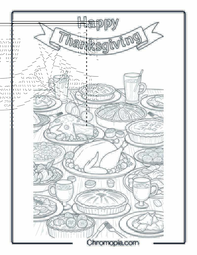 Full Table Scene with Floating Happy Thanksgiving Ribbon