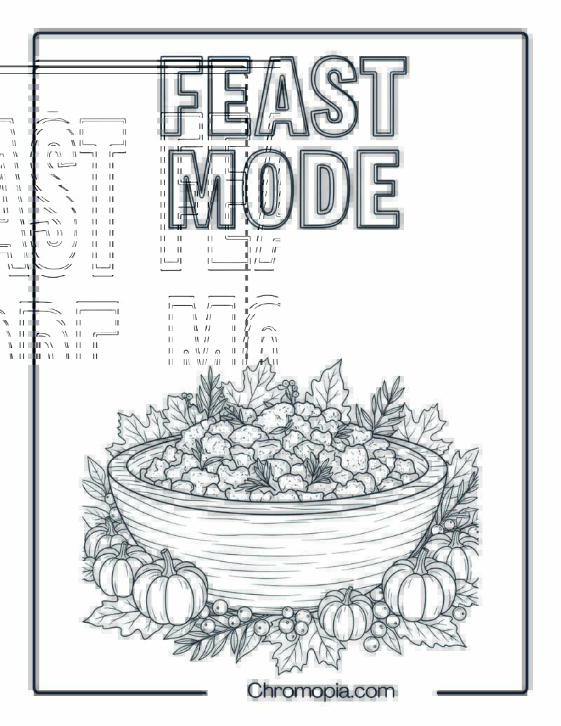 Stuffing Bowl with Fall Garland Border & Feast Mode Phrase