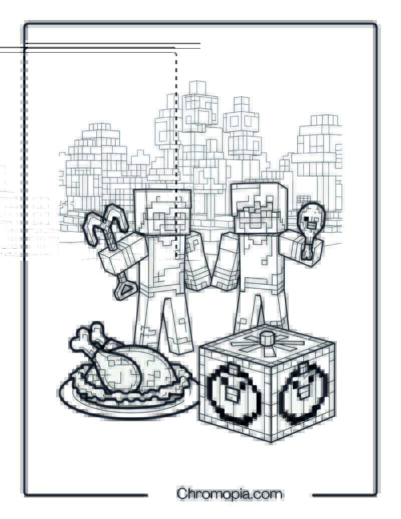 Minecraft Thanksgiving Scene Coloring Sheet