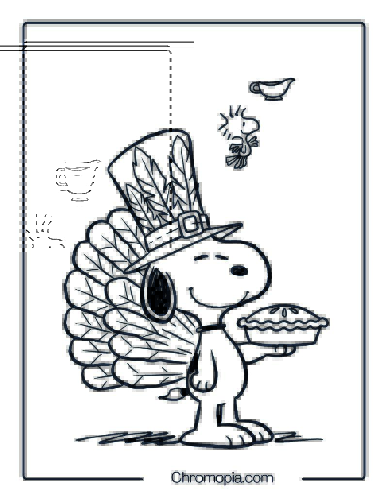 Snoopy Wearing Turkey Hat Coloring Sheet
