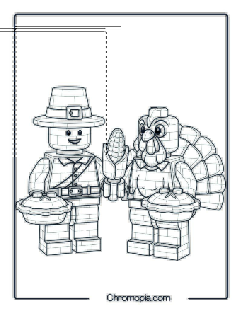 Thanksgiving LEGO Characters Coloring Page