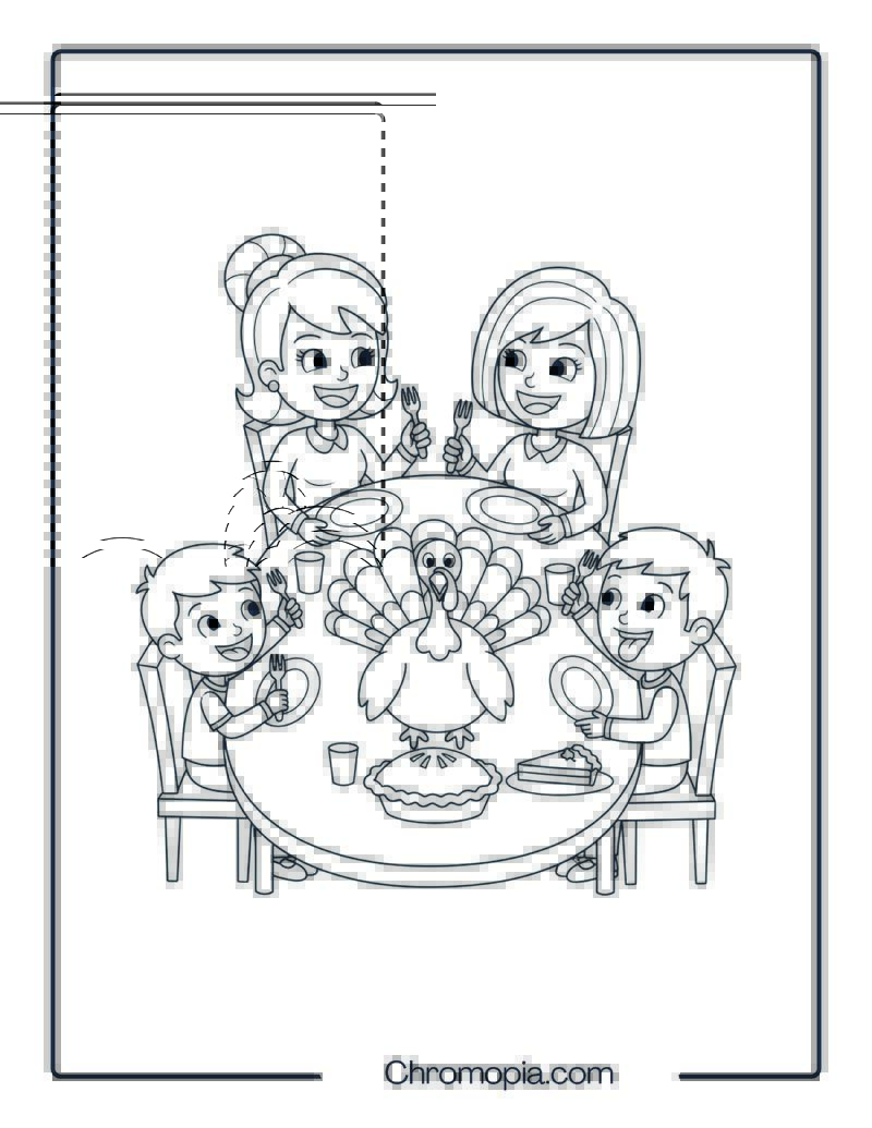 Family Dinner Scene Coloring Page for Kids