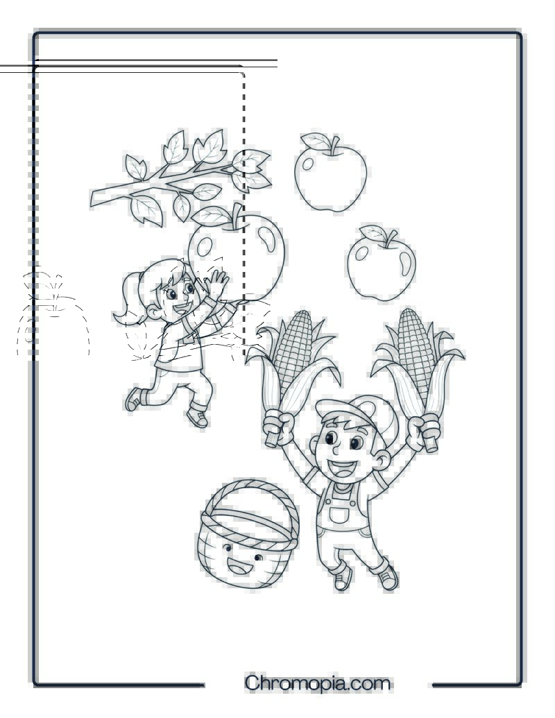 Harvesting Corn and Apples Coloring Page