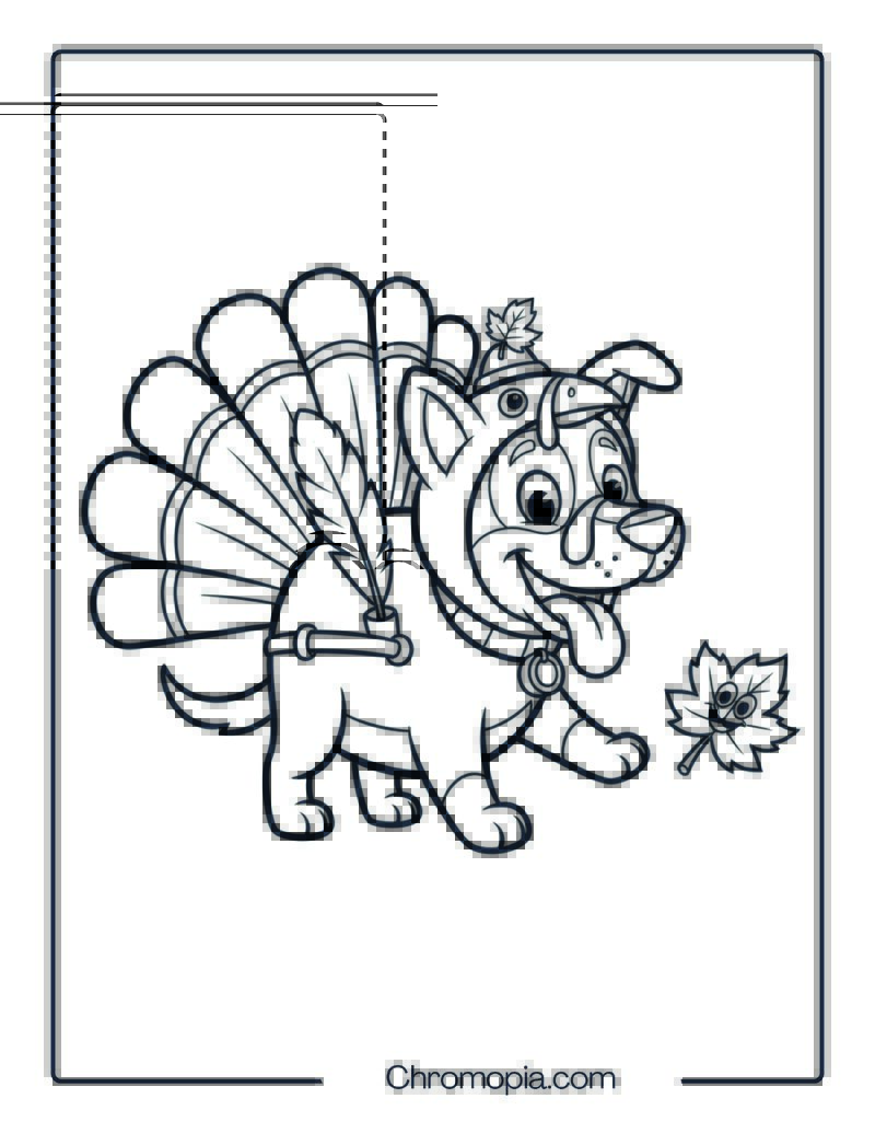 Cartoon Dog in Turkey Costume Coloring Page