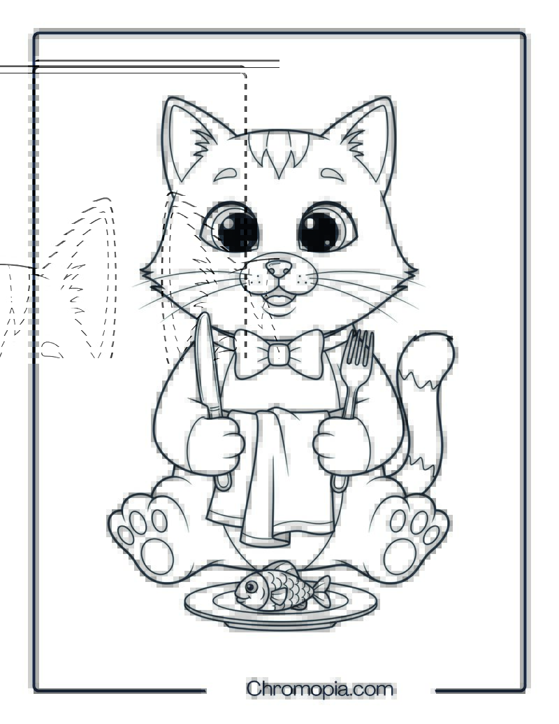 Cute Cat Dressed for Thanksgiving Dinner Coloring Sheet