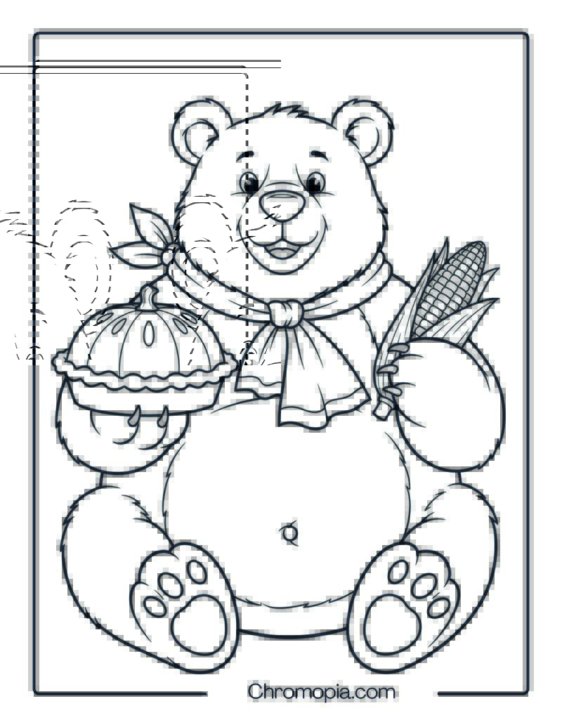 Friendly Bear in Autumn Feast Coloring Sheet