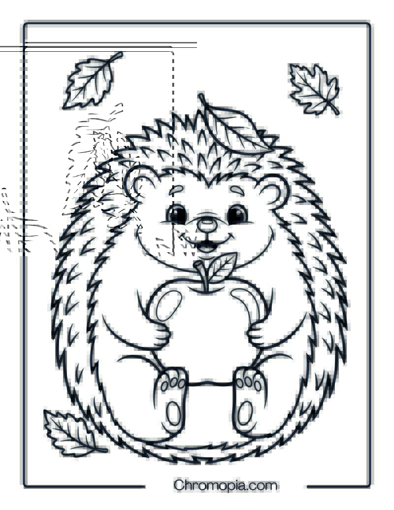 Hedgehog Holding Apple Coloring Page for Kids