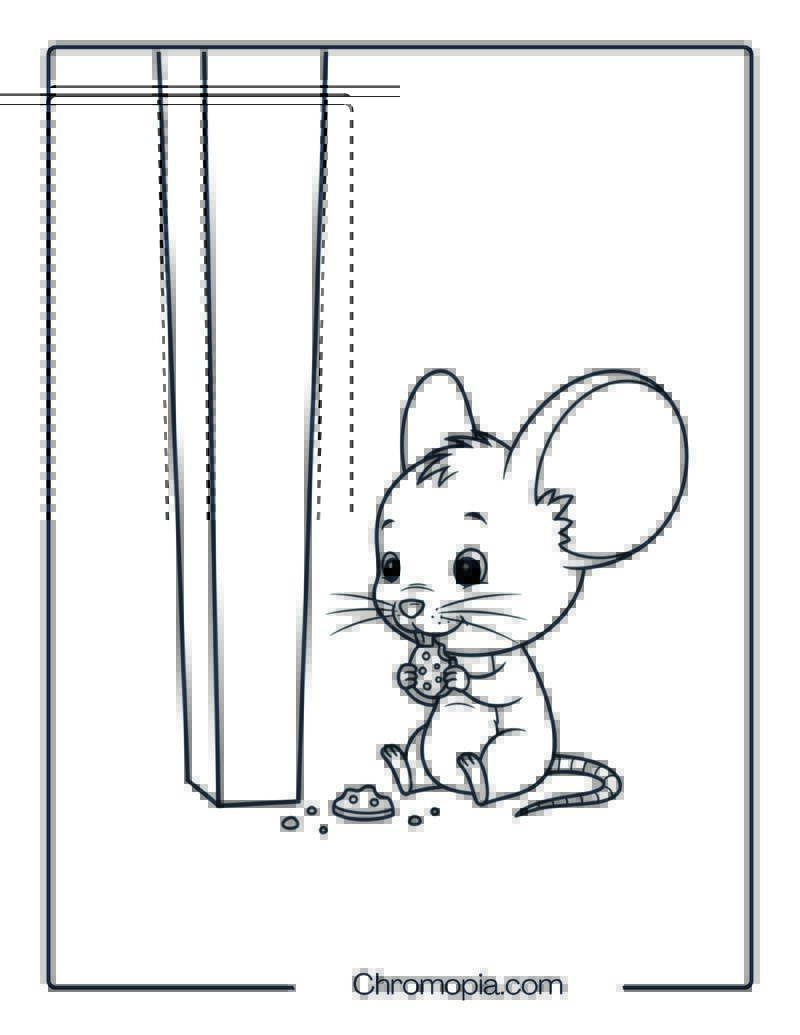 Mouse Eating Crumbs Coloring Sheet for Kids