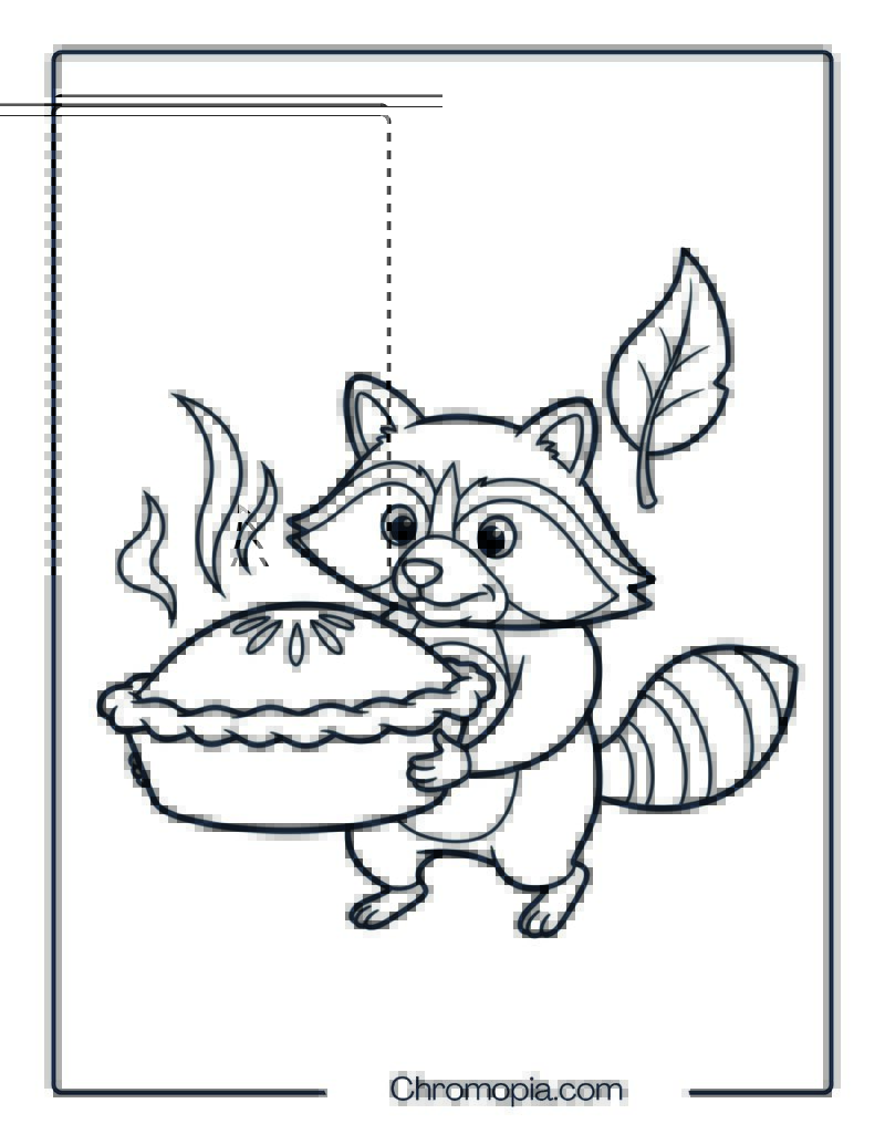 Raccoon Stealing Pie Cartoon Coloring Sheet