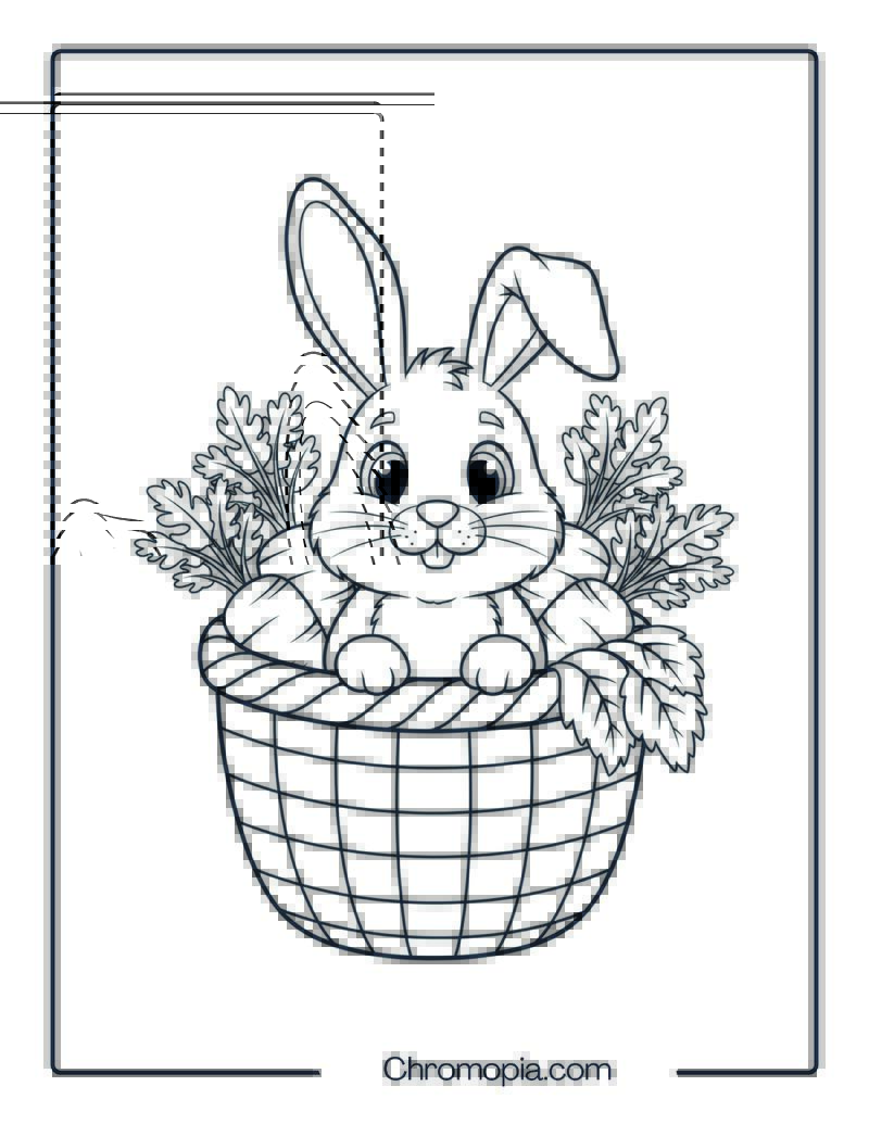 Thanksgiving Rabbit in Harvest Basket Coloring Page