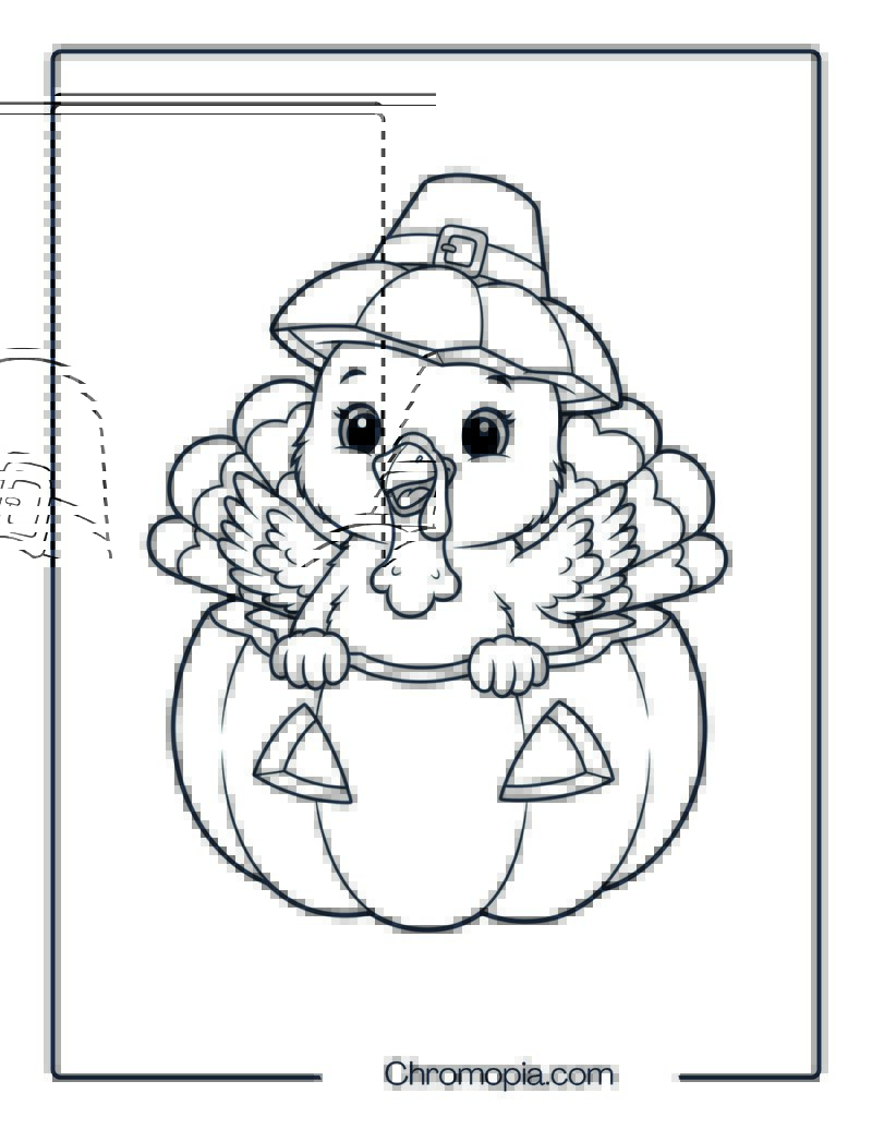 Baby Turkey in Pumpkin Costume Coloring Sheet