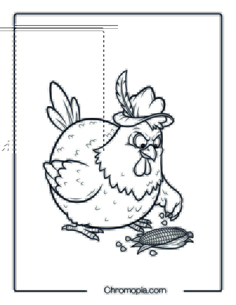 Barnyard Chicken Pecking Corn Coloring Page