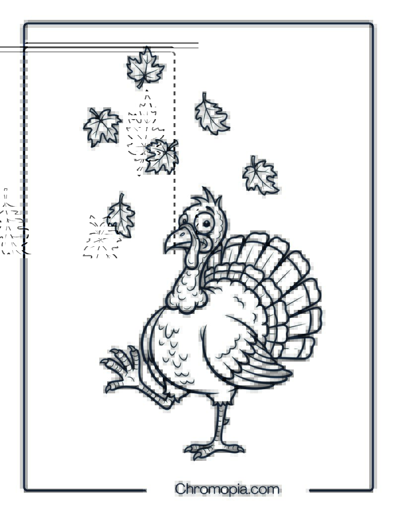 Funny Wild Turkey with Falling Leaves Coloring Page