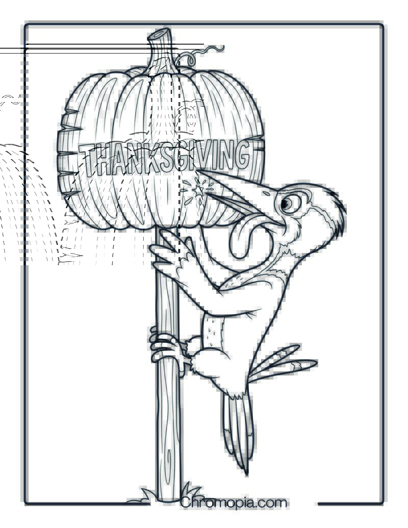 Funny Woodpecker Drumming Thanksgiving Tree Coloring Sheet