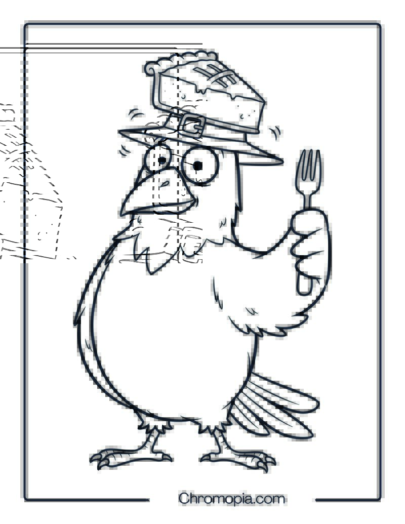 Silly Crow with Pumpkin Pie Hat Coloring Page