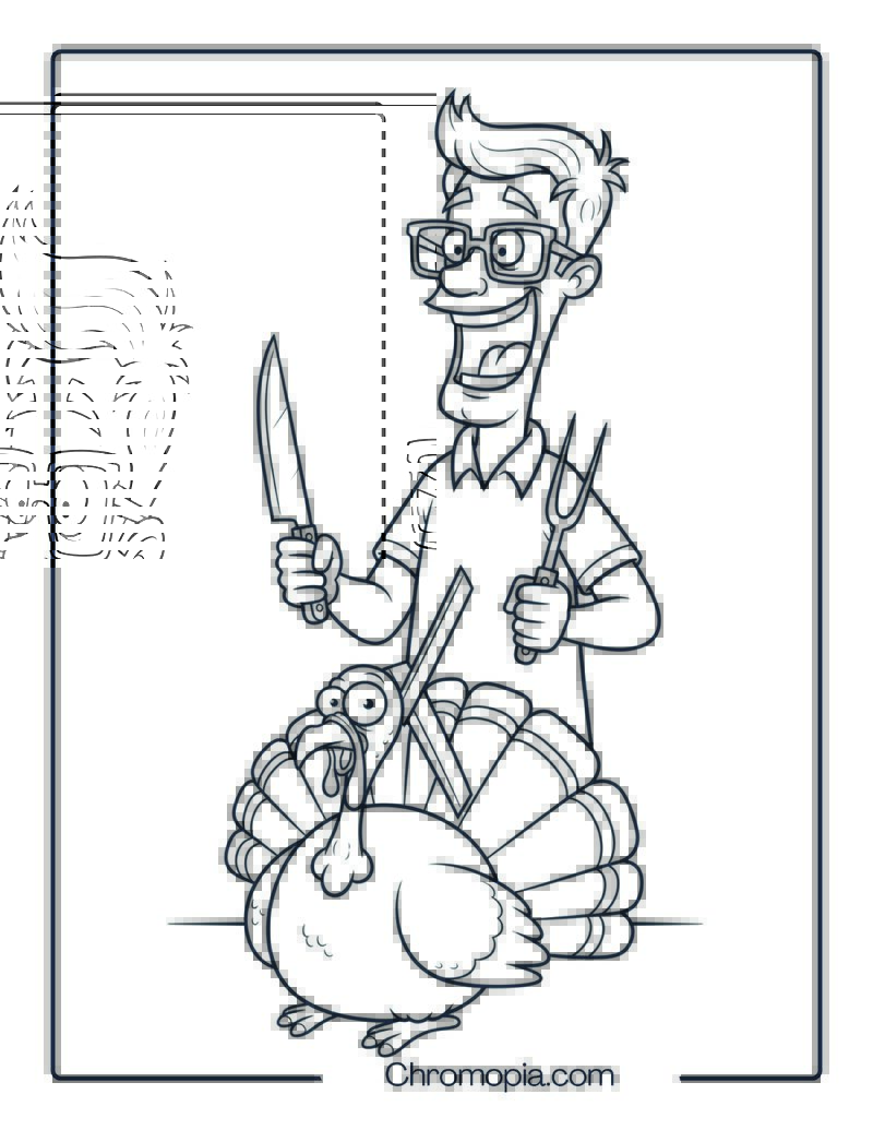 Dad Carving Turkey Coloring Sheet for Kids