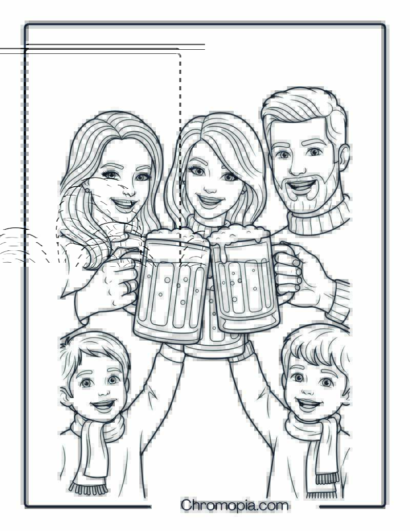 Family Toasting with Apple Cider Coloring Sheet