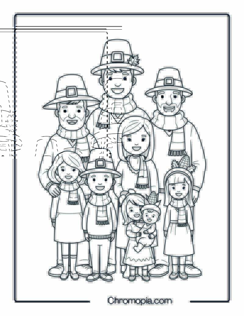 Full Family Thanksgiving Portrait Coloring Sheet