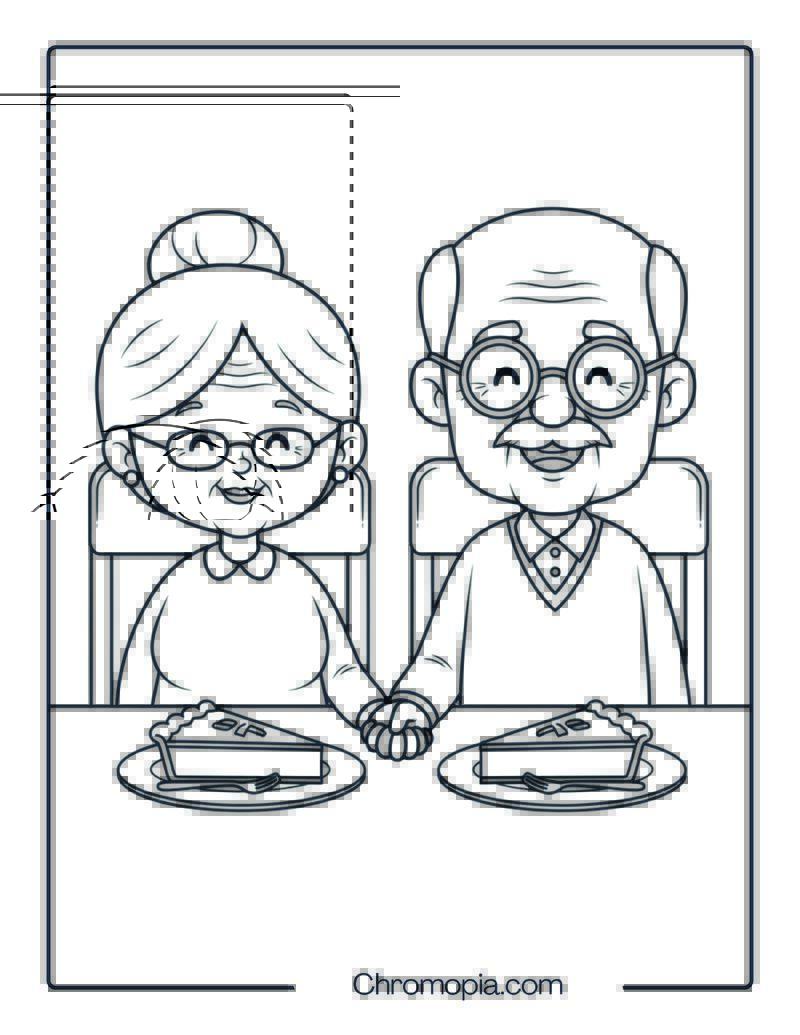 Grandparents Sitting at Table Coloring Page