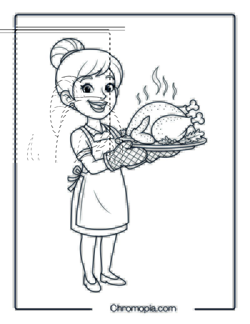 Mom Cooking Thanksgiving Dinner Coloring Page