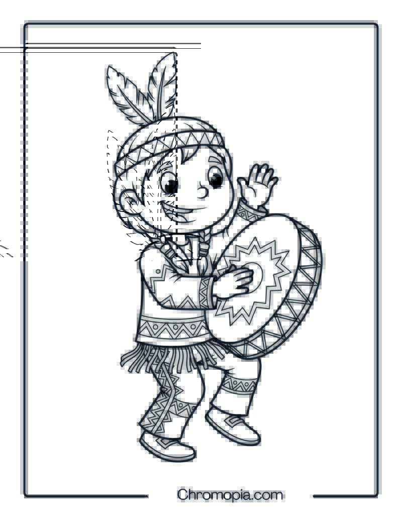 Native American Boy with Drum Coloring Page