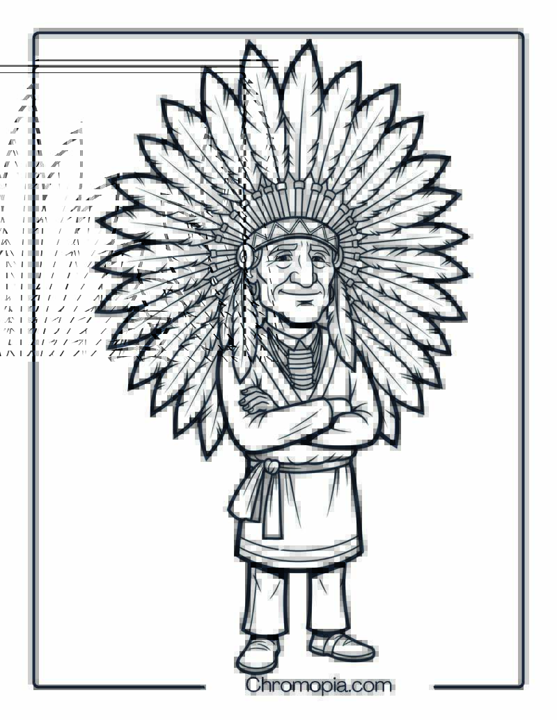 Native American Chief with Headdress Coloring Sheet