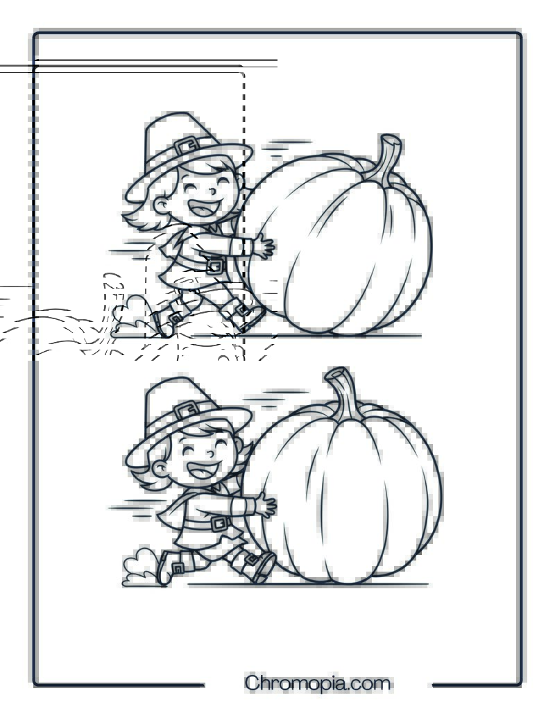 Pilgrim Children Playing with Pumpkins Coloring Page