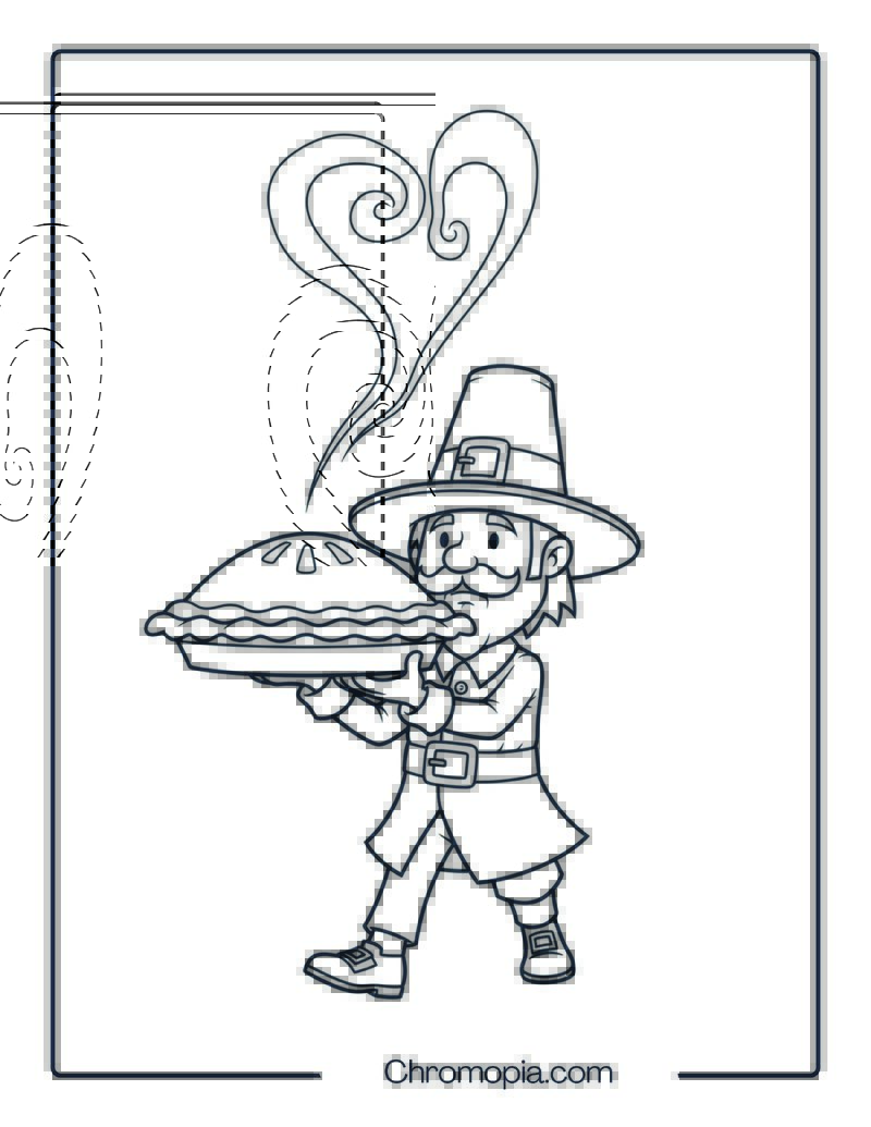 Pilgrim Man Serving Pie Coloring Sheet