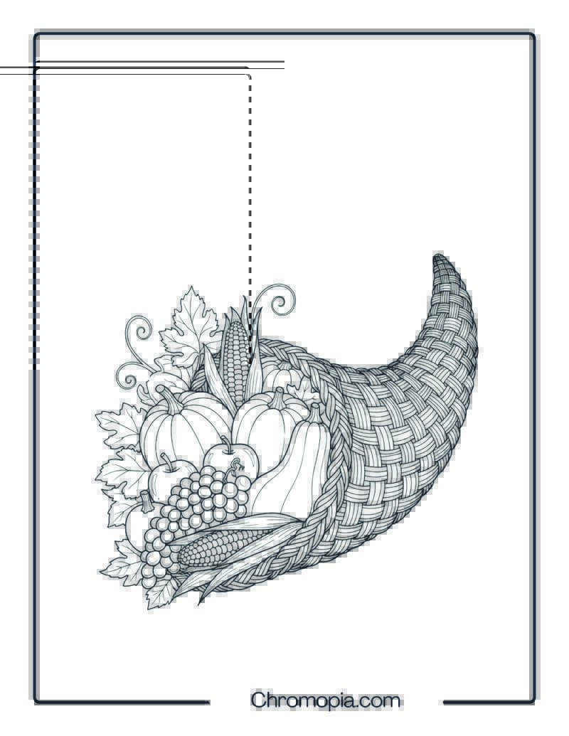 Ultra Realistic Cornucopia (Horn of Plenty) Coloring Page