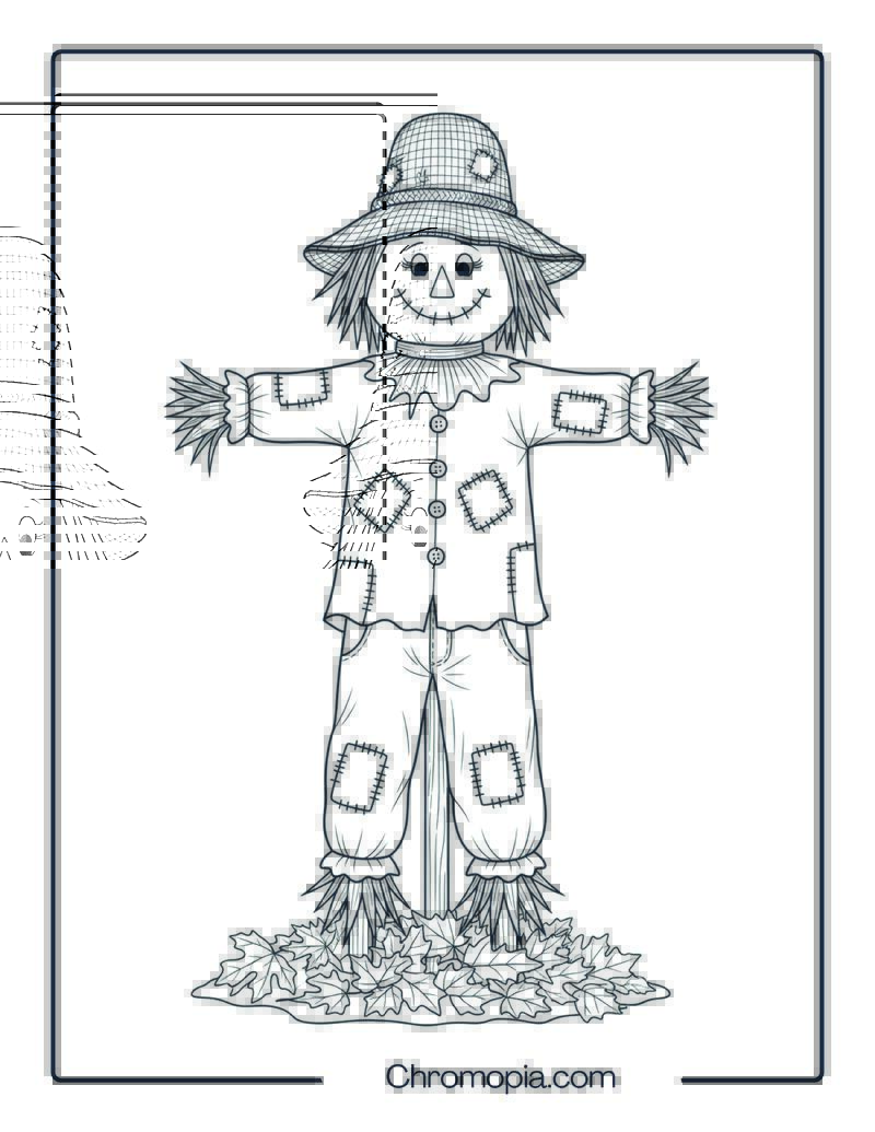 Ultra Realistic Scarecrow with Leaves Coloring Page