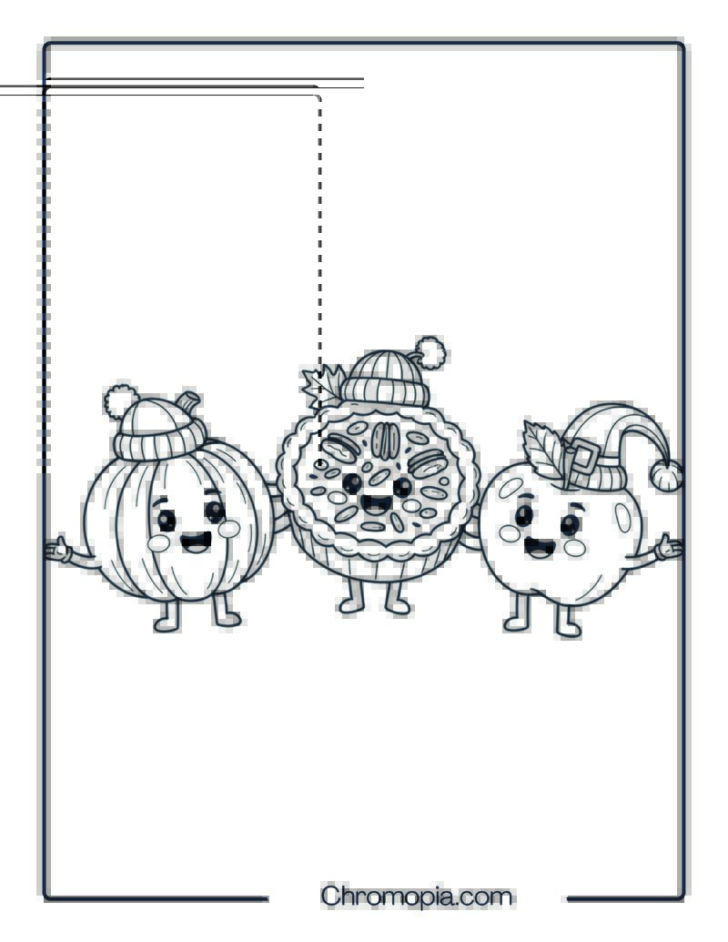 Cartoon Pie Family Thanksgiving Coloring Sheet
