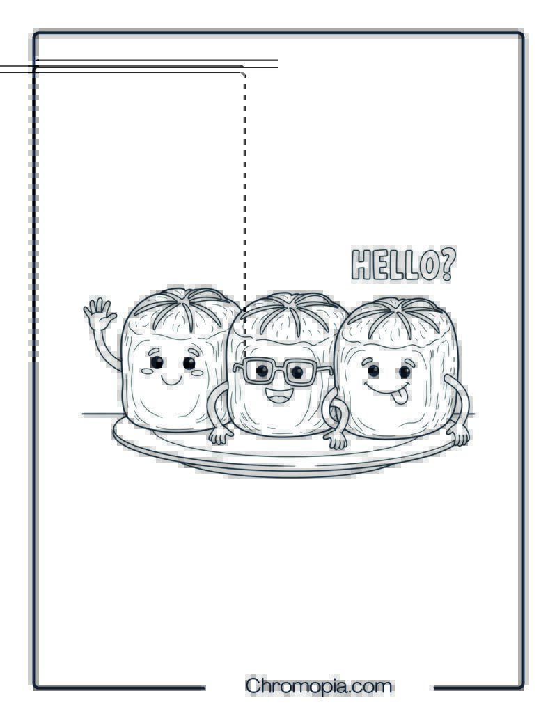 Dinner Rolls Waving Hello Coloring Sheet