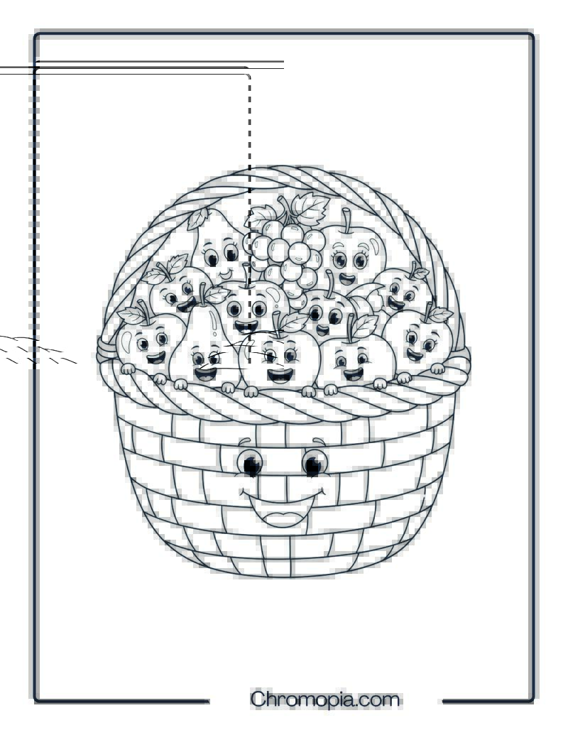 Harvest Fruit Basket with Faces Coloring Page